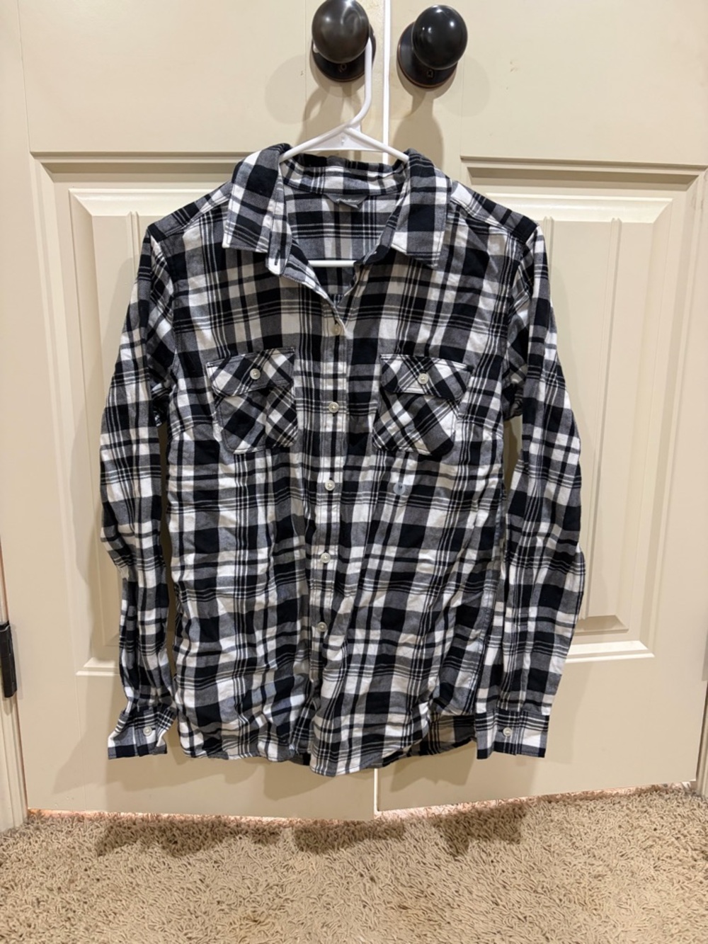 Eddie Bauer Black & White Plaid Button-Down Shirt